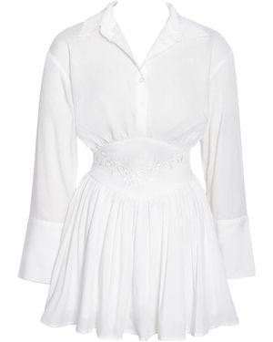 Miss Circle New York Jamila Shirt Mini Dress With Embroidered Waist Detail - White