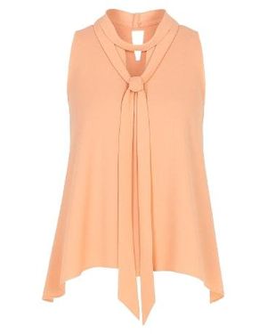 Conquista Chic Apricot Draped Neckline Sleeveless Blouse - Pink