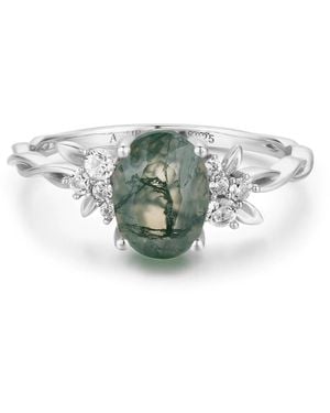 Azura Jewelry New York Enchanted Garden Moss Agate Ring Vermeil - Green