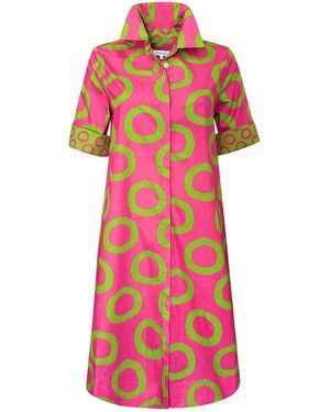 Perlavera Connax Apple Giant Printed Cotton Short Sleeve Length Missy Fit Midii Dress - Pink