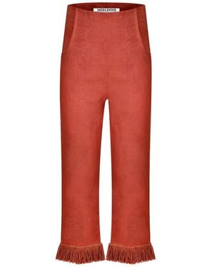 Merlenne Terracotta Fringe Linen Trousers - Red