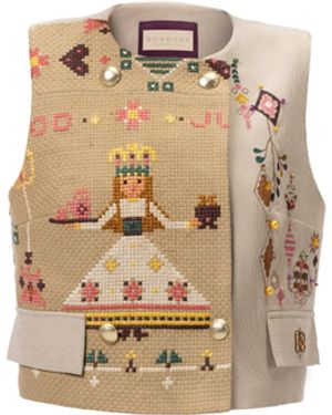Rondooz Hand Painted Crepe Vest With Antique French Gobelin Tapestry & Hand Applied Embellishment - Natural