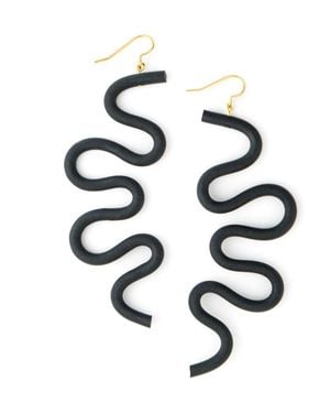By Chavelli Small Tube Squiggles Dangly Earrings - Black