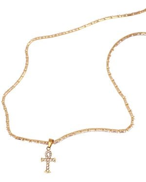 Urbane Jewelry Studio Ankh Baguette Tennis Necklace - White