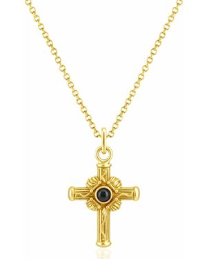 Unaloe Vermeil Cross Necklace With Natural Onyx – Luxury Religious Jewelry - Metallic