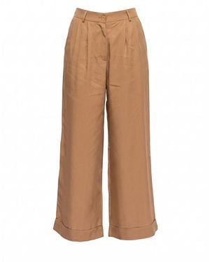 Tantra Spain Sl Neutrals Straight-Leg Tencel Trousers With Pleats, And Hem - Brown
