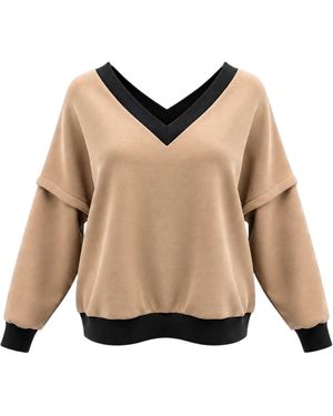 BEIRA Neutrals Victoria V-Neck Sweatshirt – Camel - Natural