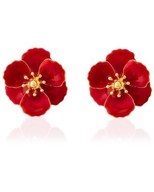 Milou Jewelry Blossom Flower Earrings - Red