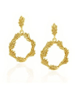 Unaloe Plated Leaf Hoop Earrings – Botanical Statement Drop Earrings – Handmade Italian Jewellery For - Metallic