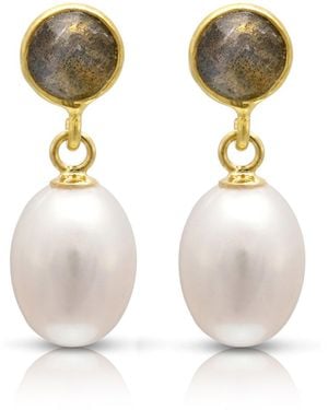Pearls of the Orient Online Clara Labradorite & Cultured Freshwater Pearl Drop Earrings - White
