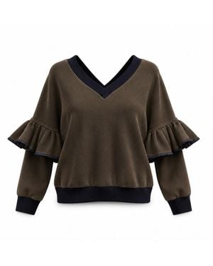 BEIRA Victoria Ruffle Sleeve Sweatshirt – Khaki - Brown
