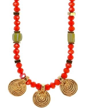 Ebru Jewelry Vibrant Energy Spiral Charm Choker Necklace - Red