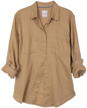 Hut Noosa Croissant Boyfriend Linen Oversized Shirt - Natural
