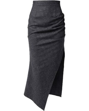 AVENUE No.29 Asymmetric Gathered Wool Midi Skirt - Black