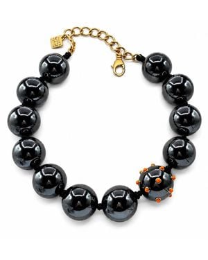 Michael Nash Jewelry Sienna Necklace With Carnelian Studded Ball - Black