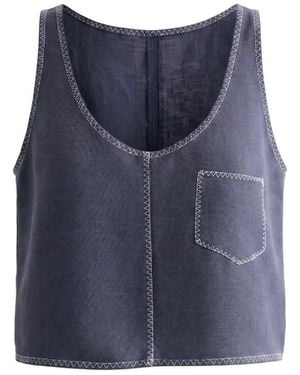 Rue Les Createurs Linen Blend Cropped Blouse - Blue