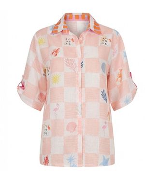 LOVEIST STORE Angel Summer Tiles Statement Print Short Sleeve Shirt - Pink