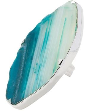 YAA YAA LONDON Sterling Grande Aqua Gemstone Adjustable Ring - Blue
