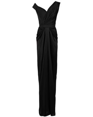 ALINA CERNĂTESCU Pandora Triacetate V-Neckline One-Shoulder Maxi Dress - Black
