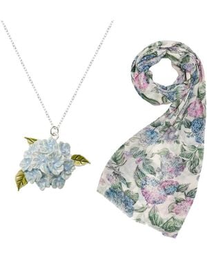 Fable England Neutrals Hydrangea Necklace & Hydrangea Lightweight Scarf Set - Blue