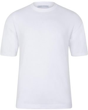 Paul James Knitwear Lightweight Cotton Ewann Oversized Knitted T-Shirt - White