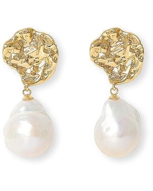 Pearls of the Orient Online Decus Molten Stud Earrings With Large Baroque Cultured Freshwater Pearl Drop Earrings - Metallic