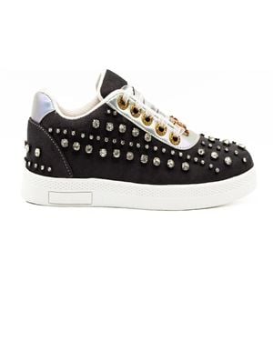 Rettrose Charlie Luxury Slate Suede Handmade Embellished Tennis Shoe - Black