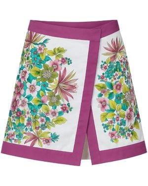 Conquista Floral Panel A-Line Skirt — Fresh, Artistic & Perfect For Summer Elegance - Pink