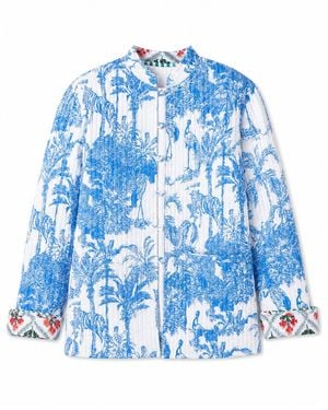 Yumi' Palm Reversible Cotton Quilted Jacket - Blue