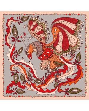 Silk and Bears Phoenix Paisley Silk Twill Scarf – Printed Mulberry Silk, Hand-Rolled Hem - Red
