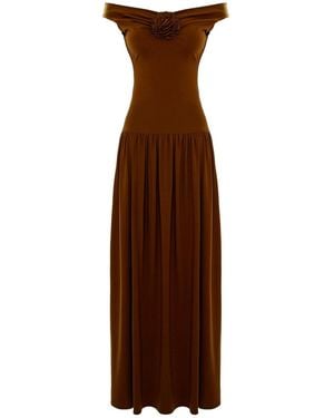 ROSERRY Venice Maxi A-Line Jersey Dress With Fixed Rosette - Brown