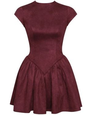 Miss Circle New York Jacqueline Backless Burgundy Mini Puffy Suede Dress - Purple