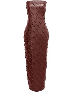 Kargede Leather Pencil Dress – Pleated Strapless Midi - Red