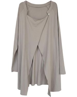 Conquista Asymmetric Longline Top With Modern Single-Button Detail - Grey