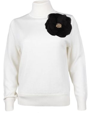 Laines London Neutrals Laines Couture Embellished Corsage Knitted Roll Neck Jumper - White