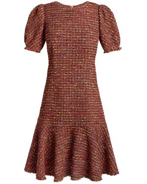 Santorelli Dasia Sheath Tweed Dress With Puff Sleeves - Brown