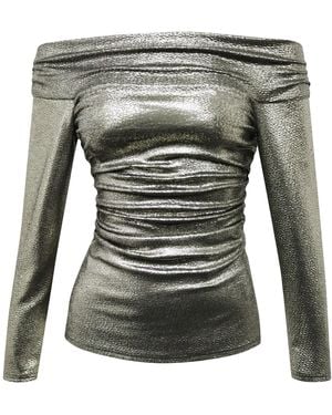 Me & Thee Motley Crew Metallic Ruche Top - Gray