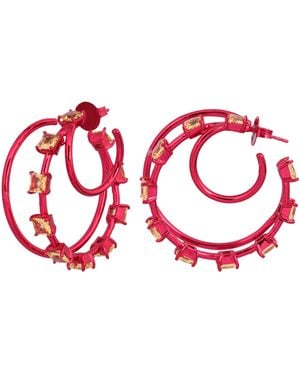 Lavani Jewels Motoko Fuchsia Triple Hoops - Red