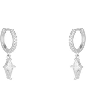 Spero London Sterling Triangle Pave Spike Hoop Earrings - White