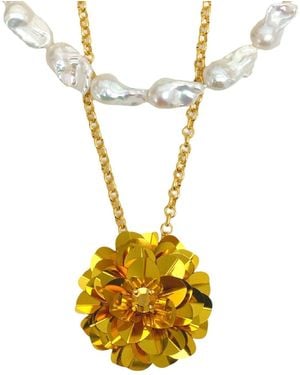 PINAR OZEVLAT Baroque Pearl Layered Blossom Necklace - Metallic