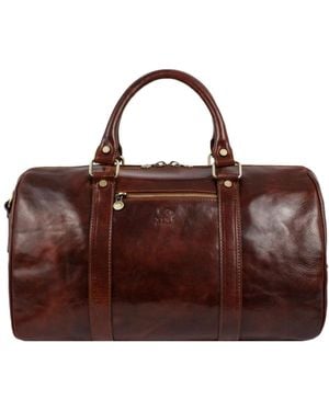Time Resistance Small Leather Overnight Bag, Duffel Bag - Brown