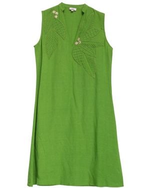 Niza Long Floral Print Dress With V-Neck And Belt - Green