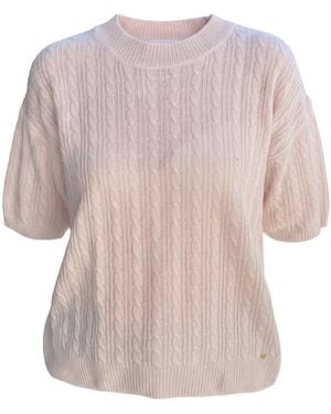 tirillm Kelly Lace Knitted Cashmere Short Sleeved Pullover, Powder - Pink
