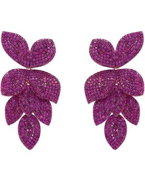 LÁTELITA London Rose Petal Cascading Flower Clip On Earrings Rosegold Ruby Cz - Purple