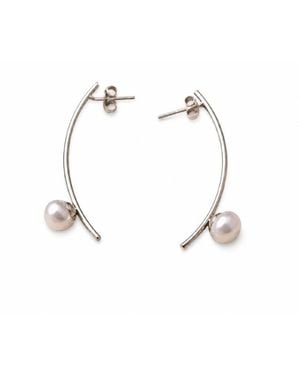 Silver Moon Curved Pearl Sterling Earrings - Natural