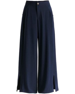 Paisie Wide Leg Trousers With Side Pleats And Split Hem - Blue
