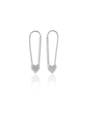 Spero London Heart Beaded Safety Pin Sterling Silver Earring - White