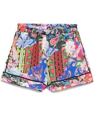 Nissa Printed Satin Shorts - Blue