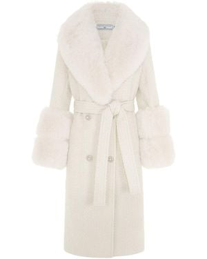 Hortons England Belgravia Cashmere Coat Faux Fur Ivory - White