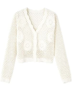 Yumi' Flower Crochet Cardigan - White